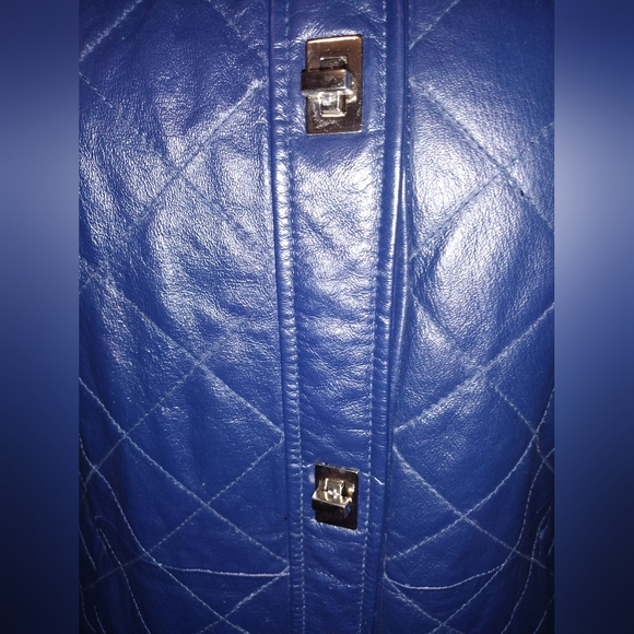Vintage Chadwicks 💙 Blue Leather Quilted Jacket Coat Sz L - Picture 3 of 9